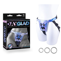 DAY-GLAD Holographic Strap-On Harness with 3 Metal Rings - Purple